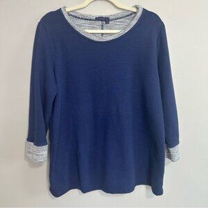Fresh Produce Navy Blue 3/4 Sleeve Crewneck Top Sweater Women’s Size XL
